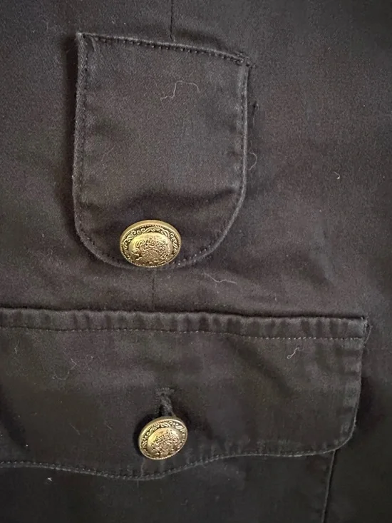 Sandro Paris Black Blazer Jacket Gold Button Cropped Tailored Women’s L - Picture 5 of 11